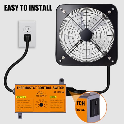 Attic Fan Thermostat Control, Plug & Play Socket Design, 5Ft | UL-Certified Cord, Precision Temperature Control (±1.8°F), 1600W Overload Protected, Garage Workshop Greenhouse Chicken Coop