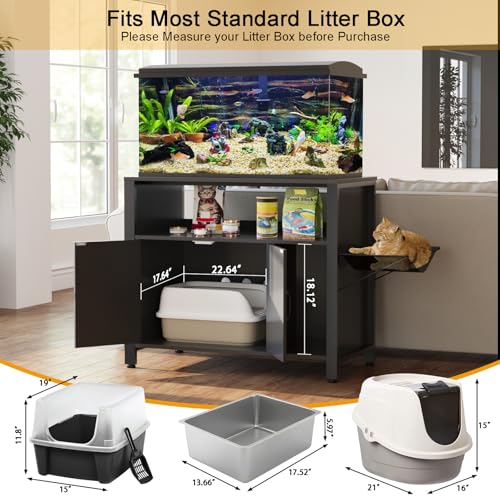 GDLF 40-50 Gallon Fish Tank Stand with Hidden Cat Litter Box Cabinet | Dual-purpose pet furniture combines aquarium support, hidden litter box storage, and a cat perch for a cleaner home setup