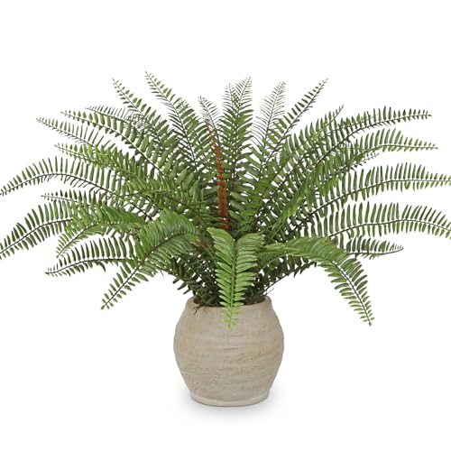 Briful Fake Boston Fern Plant in Rustic Terracotta Pot, 15.7" Small Artificial Potted Fern with Decorative Pebbles Faux Greenery Plant for Bathroom Shelf Kitchen Counter Office Desk Table Decor