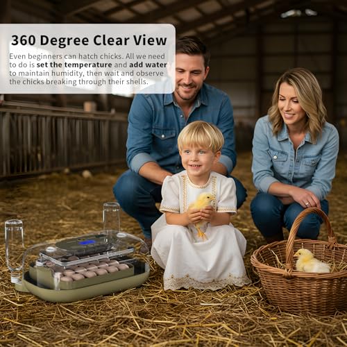 XOTTI Incubator for Hatching Eggs, 24 Egg Incubator with Precise Temperature Control, Auto Egg Turner, 360° Clear View, LED Candler, Alarm for Chicken Duck Quail Goose for Home School Farm Lab