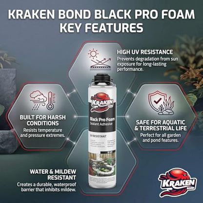 Kraken Bond Black Spray Waterfall Foam Sealant 2x24 oz & Aquarium Silicone Sealant 2x10.1 fl. oz – Bundle for Vivarium, Terrarium, Fountain & Aquascape Background, Foam Gun and Cleaner Not Included - color: Black Foam, size: 2 Pack (Habitat Set)