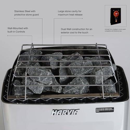 Harvia KIP Sauna Heater, Wall Mounted Electric Sauna Stove, Stainless Steel 240v Heater with Sauna Stones Included, Large Stone Cavity for Maximum Heat Release (4.5kW - Fenix Digital Controller) - style: 4.5kW - Fenix Digital Controller