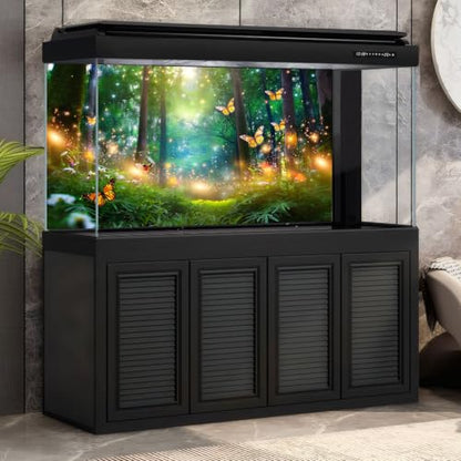 Fantasy Forest Aquarium Background Glowing Butterflies Lush Green Trees Fish Tank Background Fairy Tale Woodland Terrarium Backgrounds Tranquil Lake Green Meadow Reptile Tank Backgrounds 24x12in - color: Warm Green, size: 24(W)x12(H)in