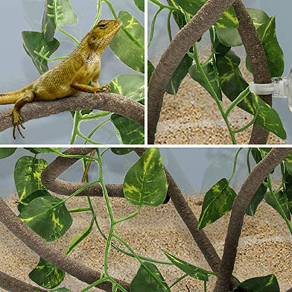 Coolrunner 8FT Reptile Vines and Flexible Reptile Leaves | with Suction Cups Jungle Climber Long Vines Habitat Decor for Climbing, Chameleon, Lizards, Gecko