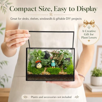Small Glass Terrarium with Lid, Rectangle Geometric Planter Box, Clear Glass Container for Succulents, Moss, Air Plants, Ferns, Cactus, Tabletop Plant Display Decor, 6.7 x 3.9 x 4.7 in - size: Small Rectangle