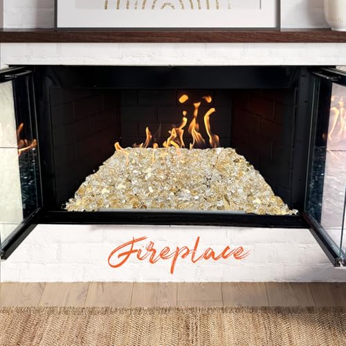 10 Pounds Fire Glass 1/2 Inch High Reflective Tempered Firepit Glass | Gold Rocks for Fireplace, Fire Pit Table, Fire Bowl and Landscaping & DIY Crafts - color: Gold, size: 1/2 inch, 10lb
