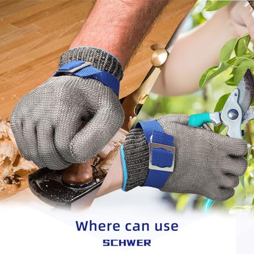 Schwer SlicePro ANSI A9 Cut Resistant Glove PR1706, Stainless Steel Mesh Metal Glove, Food Grade for Kitchen Cooking, Butcher Meat Cutting, Oyster Shucking, Mandoline, (S, 1 PCS) - size: Small (Pack of 1), style: 1.0 Steel Wire