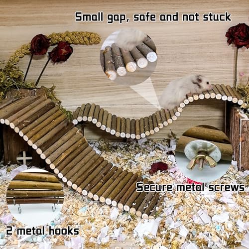 2-Pack Rat Bendy Long Suspension Bridges 15.7 x 3.9 Inch Hamster Climbing Ladder Flexible Hamster Wooden Bridge for Mouse Rat - size: 2PCS 15.7x3.9in