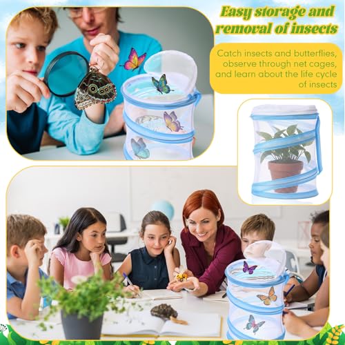 Sherr 10 Pcs Mini Butterfly Habitat Cage Mesh Foldable Insect,Blue | Clear Mesh Butterfly Net Cage Container, Mesh Terrarium for Insect Observation 6.2 x 7.1 in, Easy to Pbserve, Simple to Clean - color: Blue
