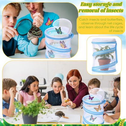 Sherr 10 Pcs Mini Butterfly Habitat Cage Mesh Foldable Insect,Blue | Clear Mesh Butterfly Net Cage Container, Mesh Terrarium for Insect Observation 6.2 x 7.1 in, Easy to Pbserve, Simple to Clean - color: Blue