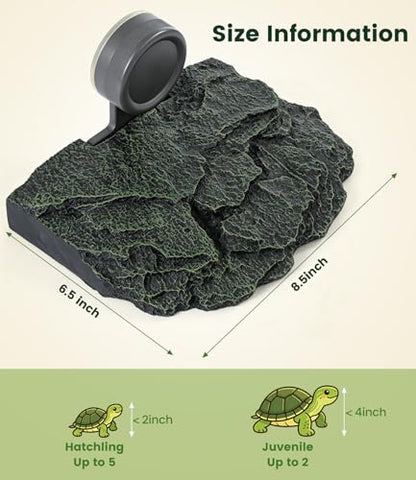 Baby Turtle Basking Platform Aquatic Turtle Resting Ramp Terrace Rock | 7.8x6 inch, Made of Resin, Easy-Climb Ramp, Strong Suction Cups, Perfect for Hatchlings & Juveniles, Authentic Rock Textures - size: Small