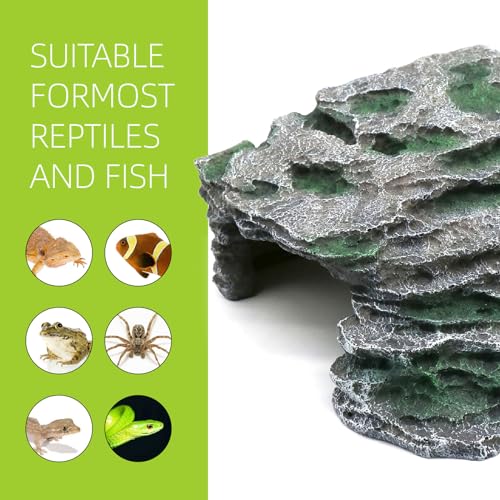 Large Reptile Hide Shale Scape Step Ledge, Reptile Cave Hideout, Bearded Dragons Accessories, Basking Rocks for Bearded Dragons (Large-B-11.8 * 9.8 * 5.3) - style: Large-B-11.8 * 9.8 * 5.3