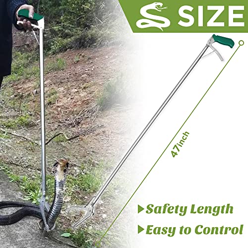 HOMEYA 47 Inch Extra Heavy Duty Snake Tongs, Standard Reptile Snake Grabber Tool, Professional Rattle Snake Catcher Tool Wide Jaw Handling Tool with Lock, Non-Slip Grip Handle - size: 47 Inch