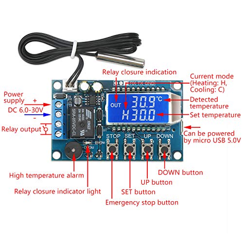 DROK Electronic Thermostat Controller, DC 6-30V 24V Digital Temperature Control Board -50 to +110 Degree Celsius High Accuracy LCD Digital Micro Temp Control Switch Module with Waterproof Sensor Probe