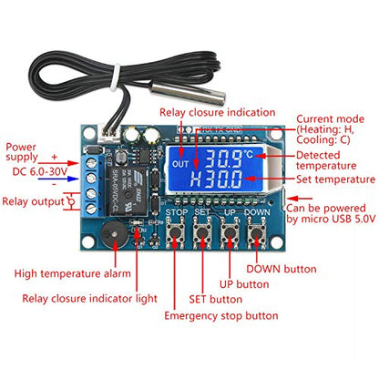 DROK Electronic Thermostat Controller, DC 6-30V 24V Digital Temperature Control Board -50 to +110 Degree Celsius High Accuracy LCD Digital Micro Temp Control Switch Module with Waterproof Sensor Probe