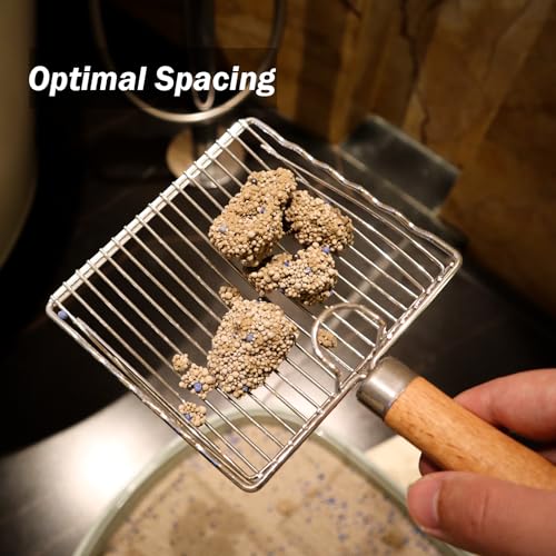 L.D.Dog Cat Litter Scoop, Kitty Litter Scooper Metal, Deep Shovel, Wood Handle, Litter Box Fast Sifting for Cats and Kittens