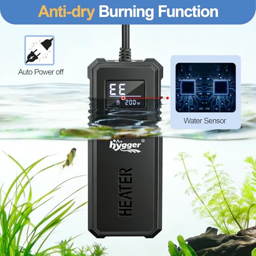 hygger Aquarium Heater, 50W/100W/150W/200W Adjustable Power Fish Tank Heater with Auto Power-Off and High-Temp Protection, Upgraded Titanium Turtle Tank Heater for Saltwater and Freshwater
