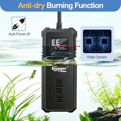 hygger Aquarium Heater, 50W/100W/150W/200W Adjustable Power Fish Tank Heater with Auto Power-Off and High-Temp Protection, Upgraded Titanium Turtle Tank Heater for Saltwater and Freshwater