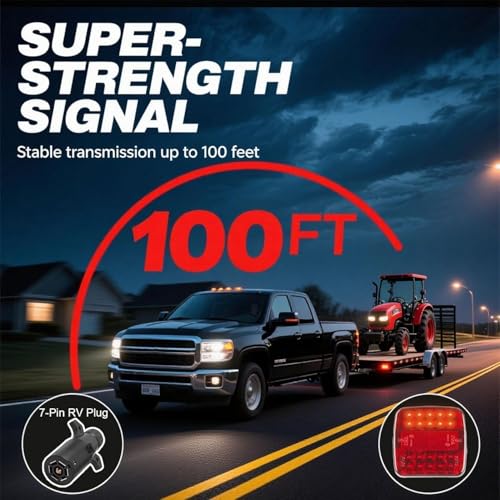 Wireless Trailer Lights, Magnetic Tow Light Kit w/USB-C | 30s Setup | Rechargeable 5-in-1 LED | 100FT Signal | IP65 Waterproof for Trucks, RVs & Boat Trailers