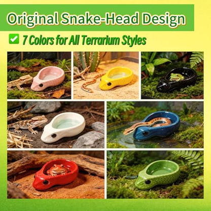 Ceramic Reptile Water Dish, Blue | Snake Water Bowl, For Snake, Leopard Gecko, Bearded Dragon and Lizard, Bathing Pool Food Feeding Dish - color: Blue