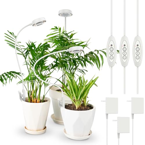 SANSI Grow Lights for Indoor Plants, Pot Clip-On Plant Lights, 10W 3-Pack | Plant Lights for Indoor Growing, Full Spectrum LED Grow Lights, 4000K 4-Level Dimmable, 3/6/12H Timer - size: 3-Pack