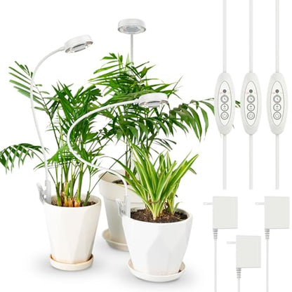 SANSI Grow Lights for Indoor Plants, Pot Clip-On Plant Lights, 10W 3-Pack | Plant Lights for Indoor Growing, Full Spectrum LED Grow Lights, 4000K 4-Level Dimmable, 3/6/12H Timer - size: 3-Pack