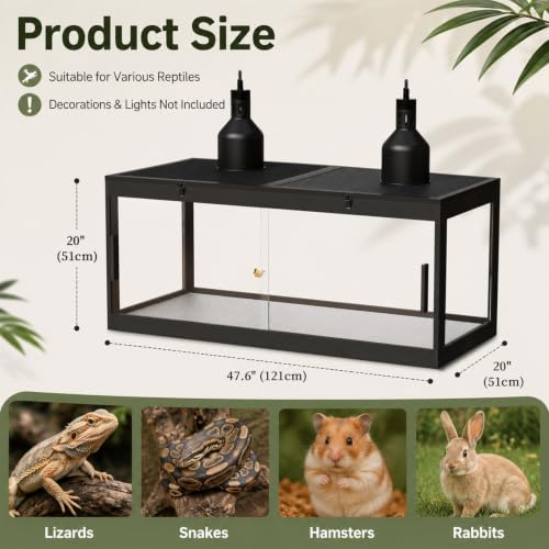 80 Gallon Reptile Tank with Secure Sliding Door & Lock, Bearded Dragon Enclosure with Dual Openable Top Panels, Easy Assembly for Ventilation