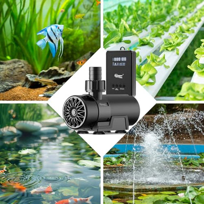 hygger 15W-100W Water Pump with Controller (Up to 3430GPH), Submersible/Inline Return Pump with Adjustable Mode/Flow, 2 Fountain Pump with 2 Inlet Cover and 3 Nozzles, for Fish Tank, Pond, Aquarium - size: 1720GPH-55W