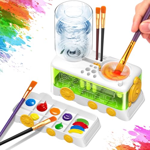 Paint Brush Cleaner Tool, Paint Brush Rinser with Holder, White | Water circulation paint brush washer with palette and brush holder for watercolor, acrylic, gouache, beginners and kids. - color: White