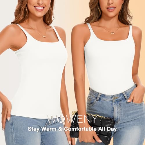 WOWENY Women's Thermal Tank Tops Sleeveless Underwear Tops Adjustable Straps Winter Camisole Fleece Shirts Warm Vest - color: Adjustable Straps-white, size: Medium