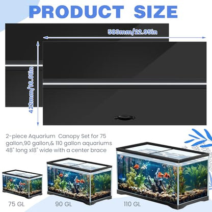 Sieral Aquarium Lids Polycarbonate Canopy 2 Pieces Set 22.95 x 16.61 x 0.12 Inch for 75/90/110 Gallon with Center Brace Aquariums Cover Fish Tank Lid with a Hook Knife, Black - color: Black, size: 48 x 18 Inch