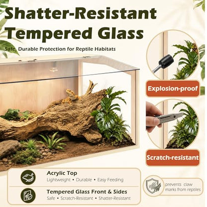 Bearded Dragon Tank, Lizard Tank with Clear Tempered Glass, Anti-Scratch Reptile Enclosure, Reptile Tank Built-in Light Fixtures with Switch (24X16X16inch,24 Gallon) - color: Transparent Roof, size: 24X16X16inch,24 Gallons