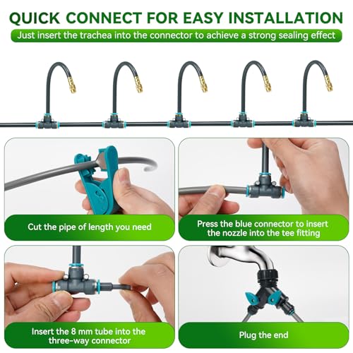 360°Adjustable Drip Irrigation System,200FT Irrigation System for Garden | 32 Copper Nozzles,141Pcs Automatic Misting Sprinkler,5/16"Tubing, Ideal for Raised Bed,Patio, Lawn, and Yard Care Projects - size: 200Ft
