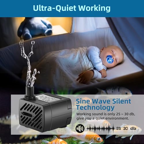 DaToo Mini Submersible Fountain Water Pump With LED Light 50GPH 3W Small Ultra Quiet Water Pump With Tubing For Aquarium Fish Tank Outdoor Pond Water Feature Fountain Statuary - size: 50GPH 3W(4 LED)