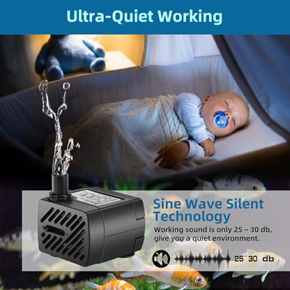 DaToo Mini Submersible Fountain Water Pump With LED Light 50GPH 3W Small Ultra Quiet Water Pump With Tubing For Aquarium Fish Tank Outdoor Pond Water Feature Fountain Statuary - size: 50GPH 3W(4 LED)