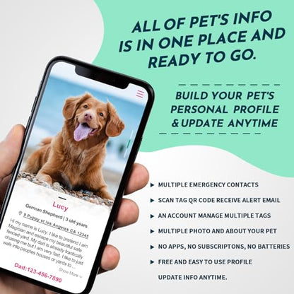 MYLUCKYTAG QR Code Pet ID | Personalized Dog & Cat Collar Tag | Online Profile with Instant Scanned Location Alert Email - style: Red Paw