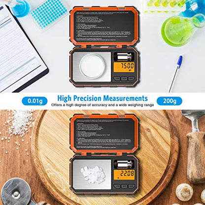 AMIR Digital Pocket Scale, Gram Scale 200g/0.01g,6 Units Conversion | kitchen scale, Smart Scale with Calibration and Tare Function, LCD Display, for Food, Coffee, Jewelry, Medicine, Herb - color: Orange