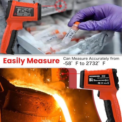 -58°F to 2732°F Infrared Thermometer Gun, Industrial 50:1 Ratio | Built for Kilns, Furnaces & Metal Processing • 13-Point Laser Guidance • MIN/MAX/AVG/DIF Analysis - color: Orange/-58°F to 2732°F-Carrying Case