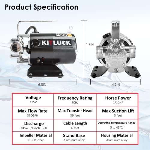 Water Transfer Pump, 115V 1/10HP 330GPH Utility Water Pump Electric With 2 * 6ft Suction Hose, Portable Small Water Pump For Pool Draining, Removing Water From Rain Barrel, Aquariums, etc. - style: 1/10HP 2 Hoses