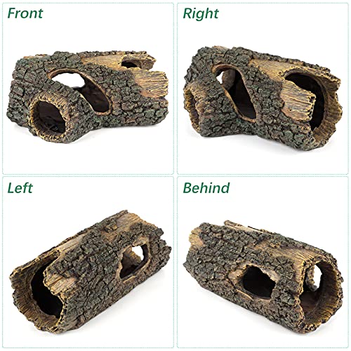 Uniclife Aquarium Large Betta Log Resin Hollow Tree Trunk Decor Artificial Wood Fish House Cave Bark Ornament with Hideout Holes for Shrimp Small Cichlid Lizard and Turtle in 10-70 Gallon Fish Tank - size: Large