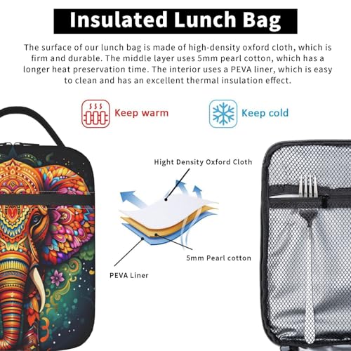 Mandala Elephant Art Adult Insulated Lunch Bag, Portable Thermal Cooler Tote With Pockets, Durable Polyester Lunch Box With Handle For Work, Office, Travel - color: Style 6