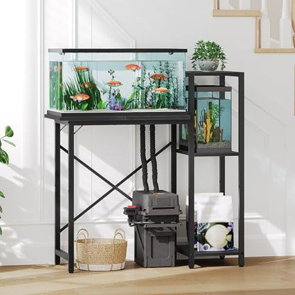 MAHANCRIS 5-10 Gallon Fish Tank Stand with 3-Tier Storage Shelf, Heavy Duty Aquarium Stand for Home Office, Metal Frame Turtle Reptile Terrarium Stand, 30.7" L x 12.6" W x 32.1" H, Black FTBK5201 - color: Black