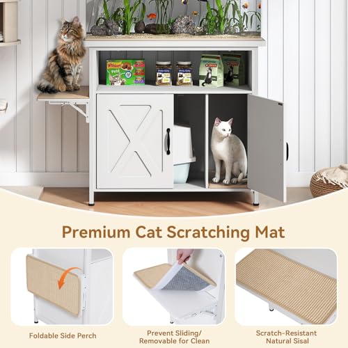 Verano Garden 40-50 Gallon Fish Tank Stand, Aquarium Stand, White | Cat Litter Box Enclosure, Storage Shelf, Cat Perch, Removable Divider, Scratch Mat, 36.2"x20.5" Tabletop, 660 LBS Capacity - color: White