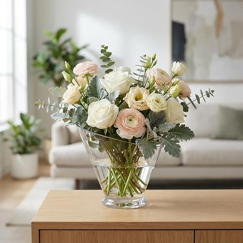 WGVI Slant Cut Calyx Glass Vase, Width 9", Height 7.75", Clear Terrarium, Candy Dish, Fruit Jar, Floral Container for Wedding Party Event, Home Office Decor, 1 Piece - size: Slant Cut 7.75"H