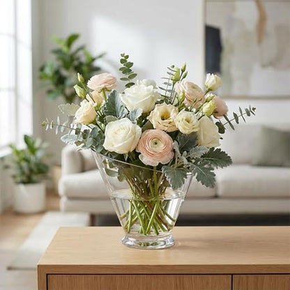 WGVI Slant Cut Calyx Glass Vase, Width 9", Height 7.75", Clear Terrarium, Candy Dish, Fruit Jar, Floral Container for Wedding Party Event, Home Office Decor, 1 Piece - size: Slant Cut 7.75"H