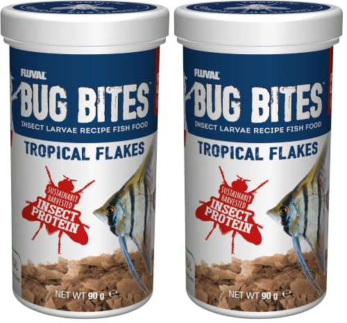 Fluval Bug Bites Tropical Fish Food, Flakes for Small to Medium Sized Fish, 3.17 oz., A7332, Brown (Pack of 2) - size: 3.17 Ounce (Pack of 2)