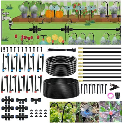 240FT Drip Irrigation System for Garden: 30 Nozzles 1/2" PE Tubing Automatic Watering Kit Adjustable Misting Sprinkler Mister 1/4" Hose for Water Plants Tape Raised Beds Lawn Outdoor Greenhouse - size: 240FT Quick Connect