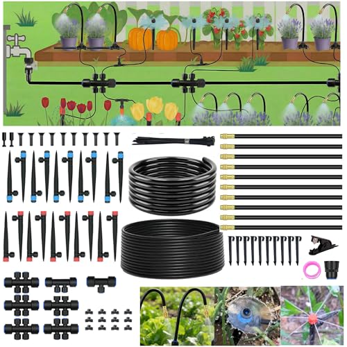 240FT Drip Irrigation System for Garden: 30 Nozzles 1/2" PE Tubing Automatic Watering Kit Adjustable Misting Sprinkler Mister 1/4" Hose for Water Plants Tape Raised Beds Lawn Outdoor Greenhouse - size: 240FT Quick Connect