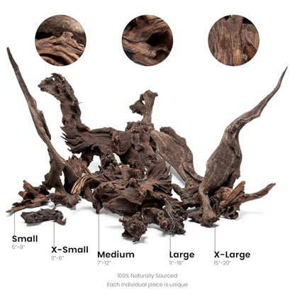Ultum Nature Systems Driftwood - Malaysian Drift Wood for Fish Tank, Planted Tank, Terriarium, Paludarium - Versatile Natural Driftwood Decor, Events Wood Centerpiece - Malaysian, M 12-16", 5 Pack - size: 12-16" 5-Pack