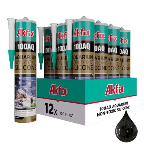 Akfix 100AQ Aquarium Sealant Black (12x10.1 fl. oz.) – 100% Waterproof, Fish-Safe, High-Speed Curing and Strong Adhesion, Non-Toxic Glass Adhesive for Aquarium Repair | Black, 12 Pack - color: Black, size: 12 Pack
